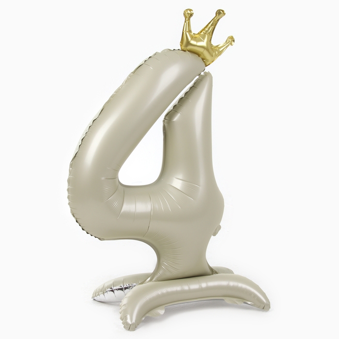 Шар фольгированный 42 Шар фольгированный 42" «Цифра 4 с короной» на подставке, цвет взбитые сливки