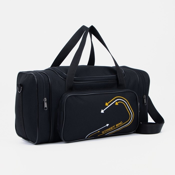 Сумка дорожная на молнии, 3 наружных кармана, длинный ремень, цвет чёрный/жёлтый Сумка дорожная на молнии, 3 наружных кармана, длинный ремень, цвет чёрный/жёлтый