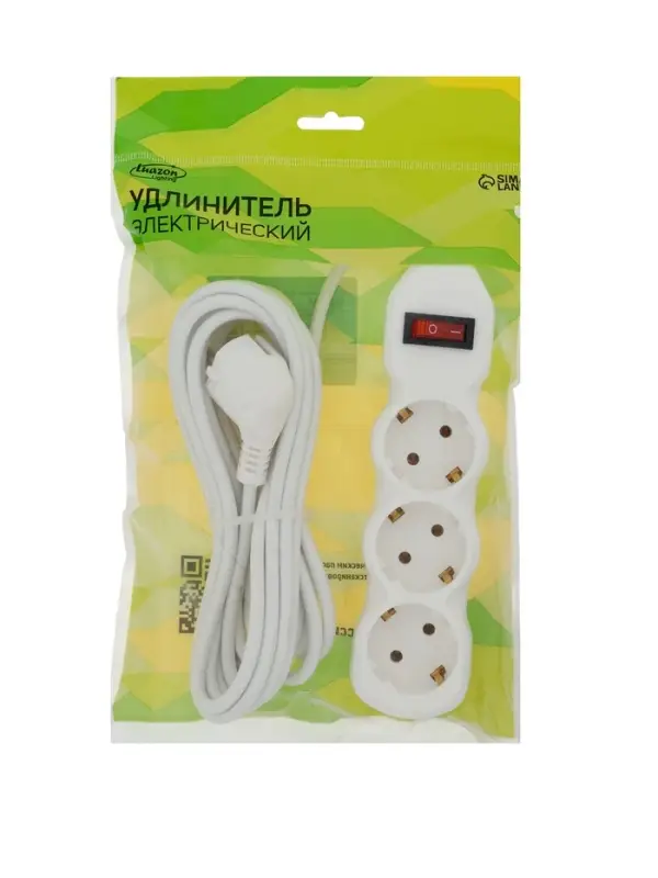 Удлинитель Luazon Lighting ECO, 3 розетки, 4.5 м, 16 А, 3500 Вт, ПВС 3&times;1 мм2, с заземлением, с выключателем