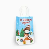 Пакет подарочный новогодний крафтовый «Новый год», 12 х 9 х 21 см
