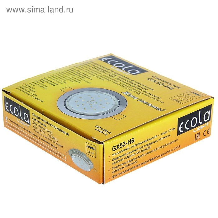 Светильник встраиваемый Ecola, H6, GX53, 20 Вт, 101x16 мм, плоский, цвет хром Светильник встраиваемый Ecola, H6, GX53, 20 Вт, 101x16 мм, плоский, цвет хром