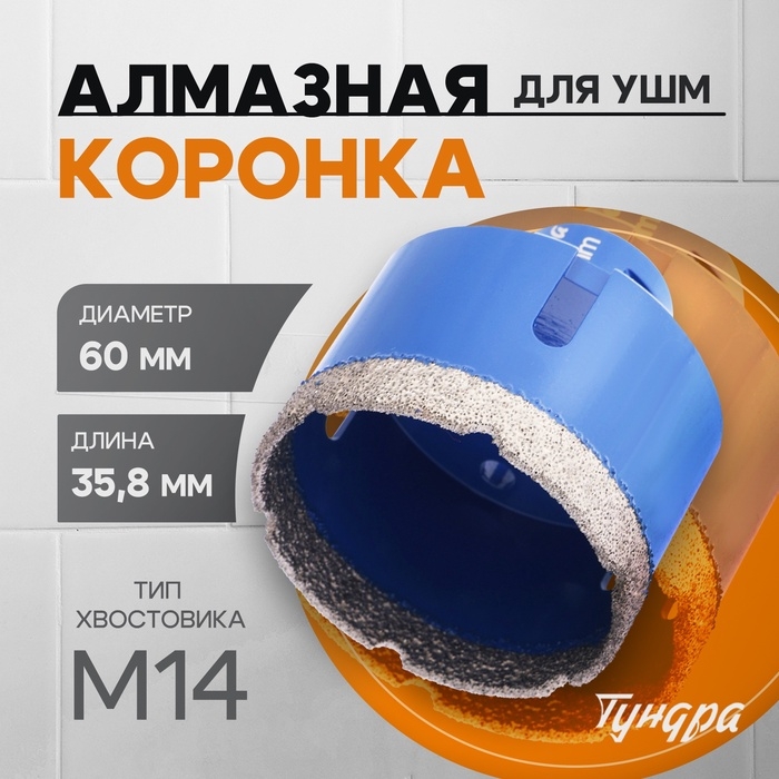 Коронка алмазная ТУНДРА, для УШМ, 60 х 35.8 мм, М14 Коронка алмазная ТУНДРА, для УШМ, 60 х 35.8 мм, М14