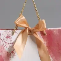 Пакет подарочный "Мрамор" , розовый , с бантиком , 32 х 25 х 11 см