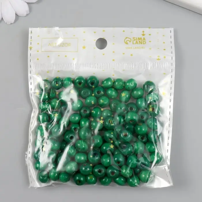 Бусины для творчества дерево "Зелёные" d=0,8 см набор 20 гр