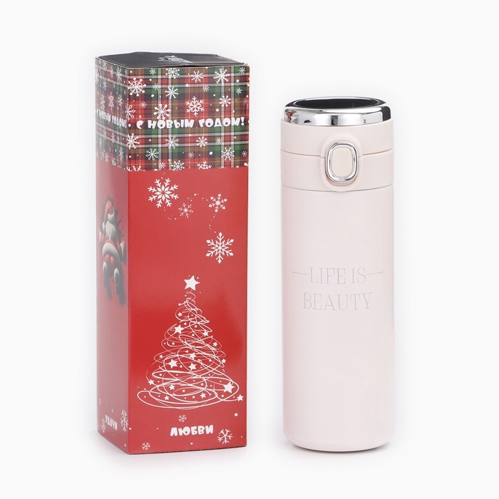 Термокружка, 420 мл, Simple Life is beauty, сохраняет тепло 8 ч, термометр Термокружка, 420 мл, Simple Life is beauty, сохраняет тепло 8 ч, термометр