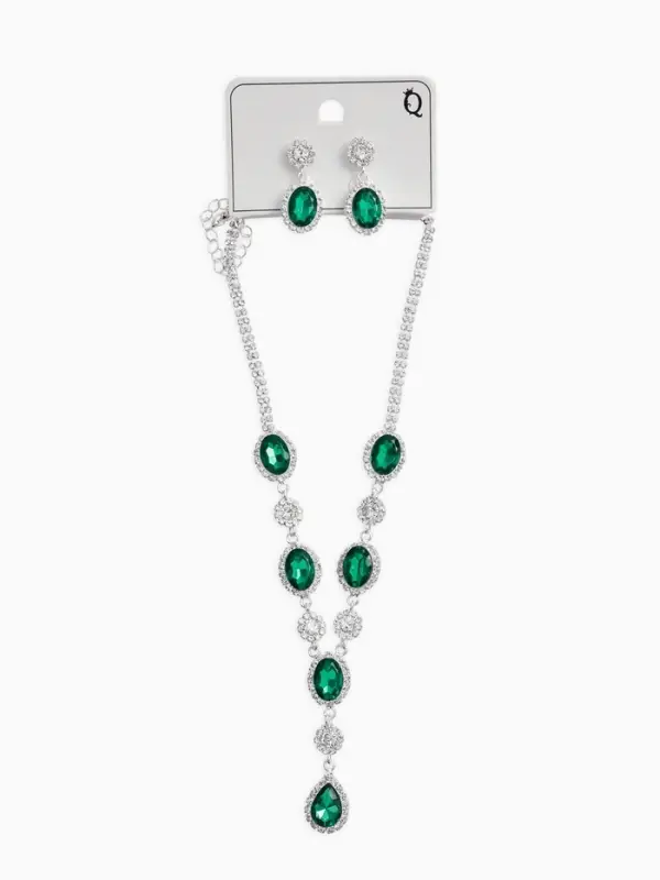 Набор 2 предмета: серьги, колье &laquo;Вечерний шик. Овал&raquo;, цвет бело-изумрудный в серебре