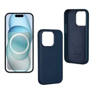 Чехол для iPhone 15 Pro Leather Case 100% ORG (MagSafe) c LOGO Blue