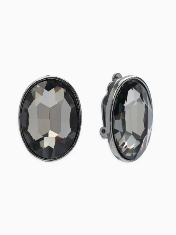 Серьги клипсы для ушей QF &laquo;Овал&raquo;, цвет серебро, серый