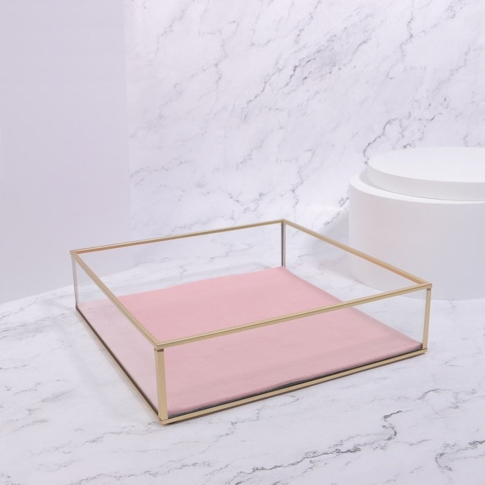 Органайзер для хранения «PINK RIPPLES», стеклянный, 1 секция, 24 × 24 × 6,5 см, цвет прозрачный/медный/розовый