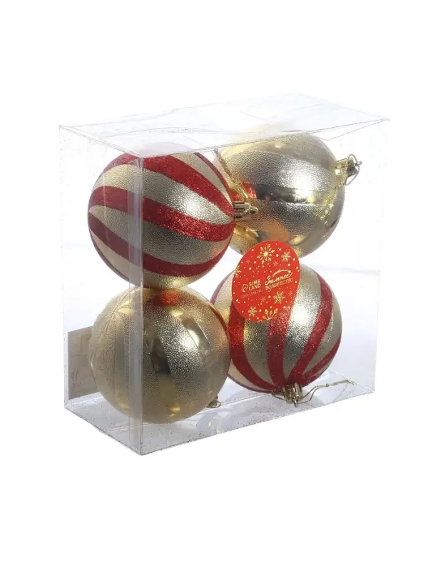 Ёлочные игрушки &laquo;Закрученные полосы&raquo;, шары новогодние, d=8 см, набор 4 шт., золотисто-красный