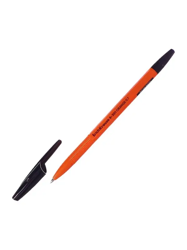 Ручка шариковая ErichKrause R-301 Orange Stick, узел 0.7 мм, чернила чёрные, длина линии письма 2000 метров, штрихкод на ручке