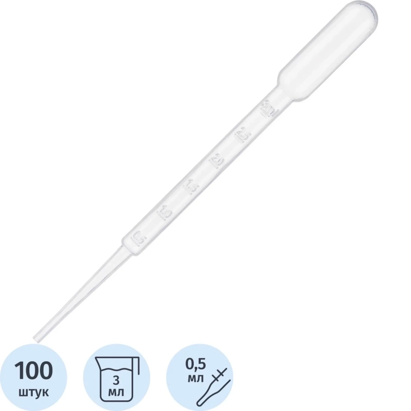 Пипетка Пастера 3мл, 155 мм, стер, град, 100 шт/уп, ИУ 4320-0512