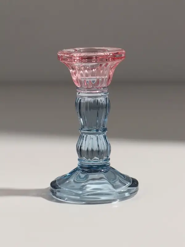 Подсвечник стекло  Подсвечник стекло "Градиент. Фактура" розово-голубой d=2,2 см 6.5х6.5х10.5 см