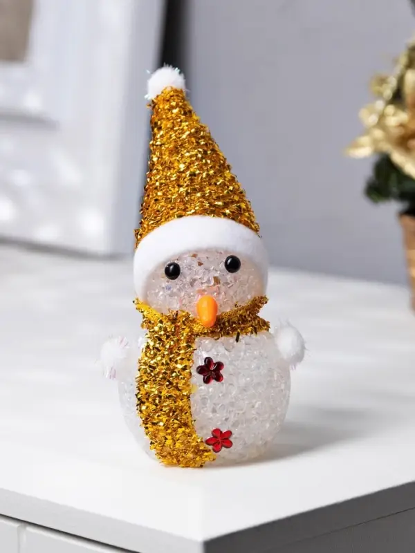 Ёлочная игрушка &laquo;Золотистый снеговичок&raquo;, 8 см, 1 LED, от батареек AG13&times;3, свечение мульти (RGB)