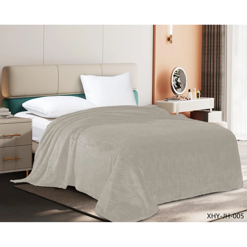 Плед велсофт  200х220см молочный тиснение 260гр  11-4801 G