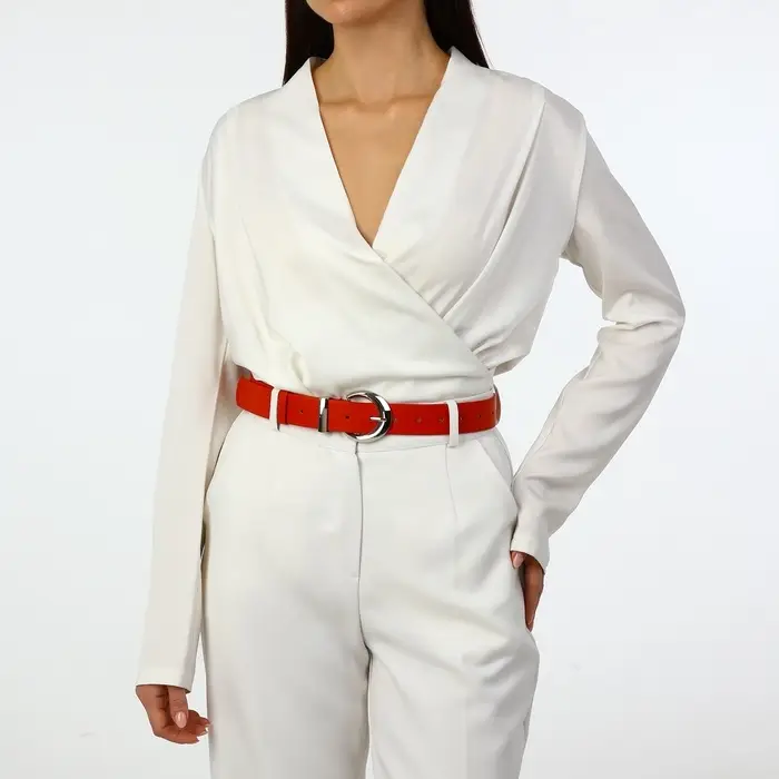 Ремень женский с винтом, 110&times;3.3 см, пряжка металл, серебристая, красный