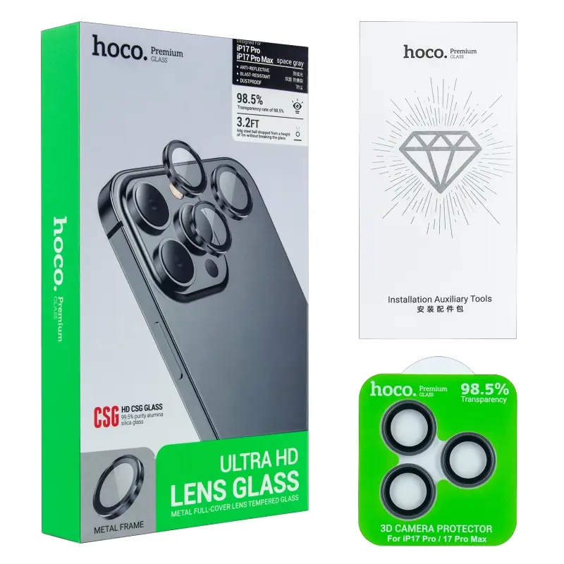 Защитное стекло на линзы камеры iPhone 17 Pro/17 Pro Max V14 3D Hoco Space Gray