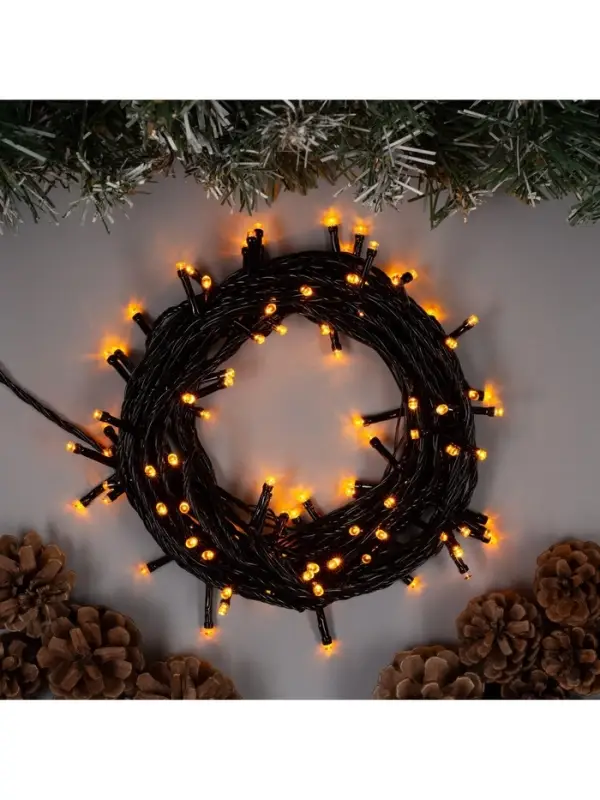 Гирлянда &laquo;Нить&raquo; 10 м, IP20, тёмная нить, 100 LED, 8 режимов, 220 В, свечение жёлтое