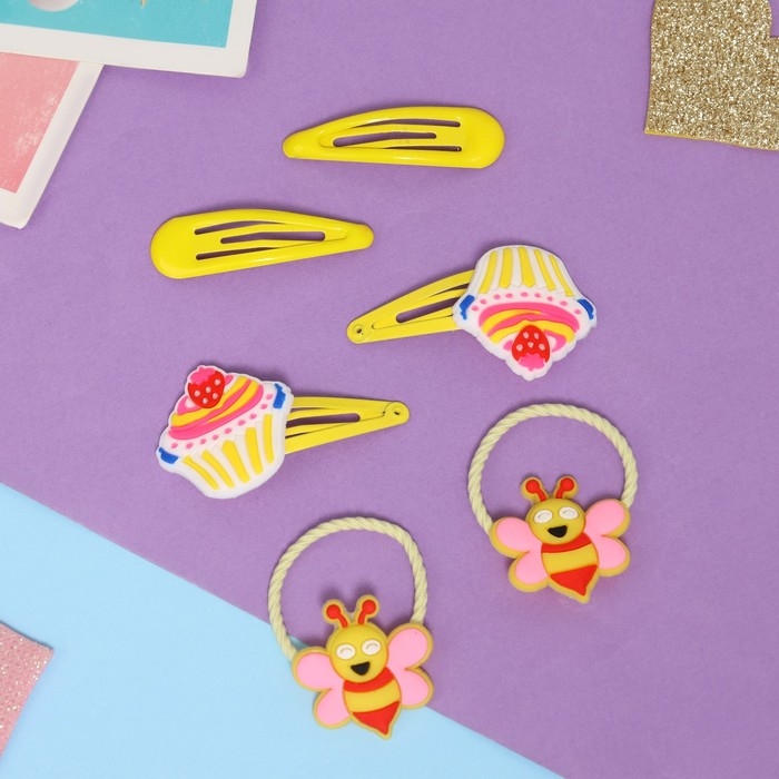 Набор для волос Набор для волос "Ширли" (2 резинки 5 см, 4 невидимки 5,5 см) пчёлка, жёлтый