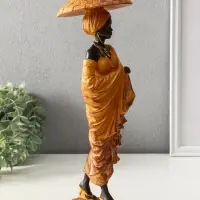 Сувенир полистоун "Африканка в горчичном наряде, в шляпе" 11,5х11,5х33,5 см