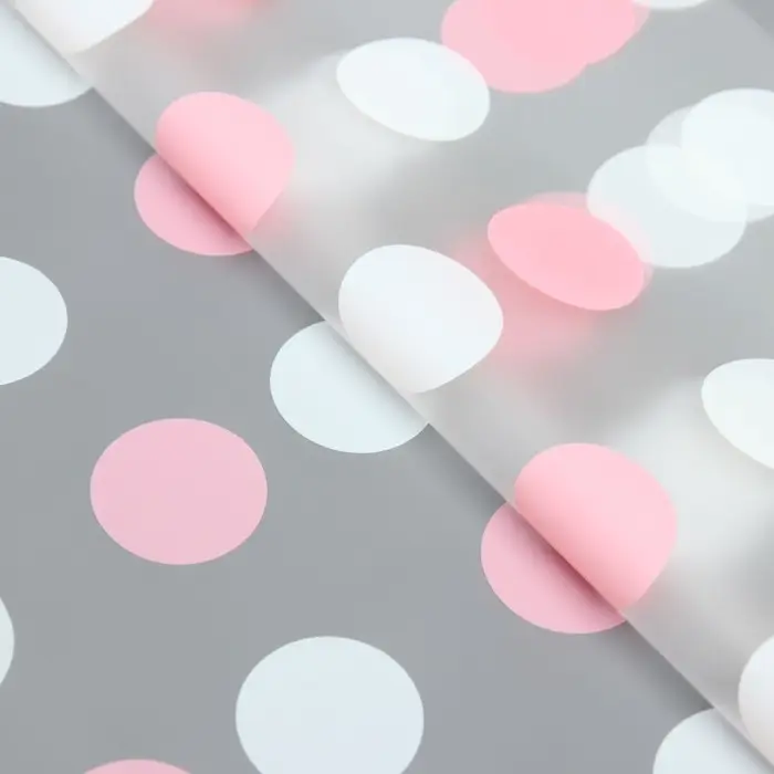 Пленка для цветов, «Горохи», белый- розовый, 56×56 см Пленка для цветов, «Горохи», белый- розовый, 56×56 см