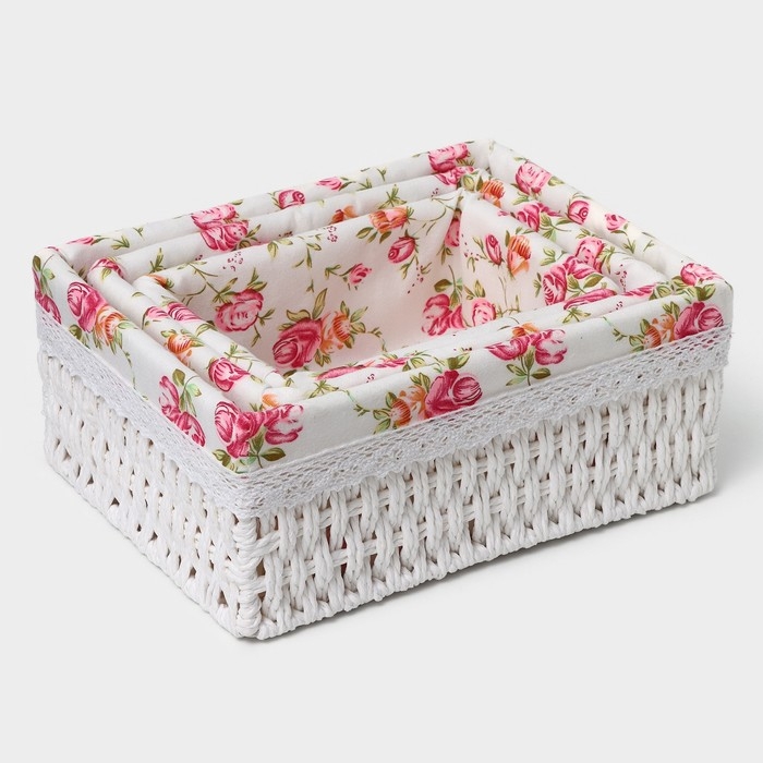 Корзины для хранения LaDо́m, ручное плетение, 3 шт, цвет белый Корзины для хранения LaDо́m, ручное плетение, 3 шт, цвет белый