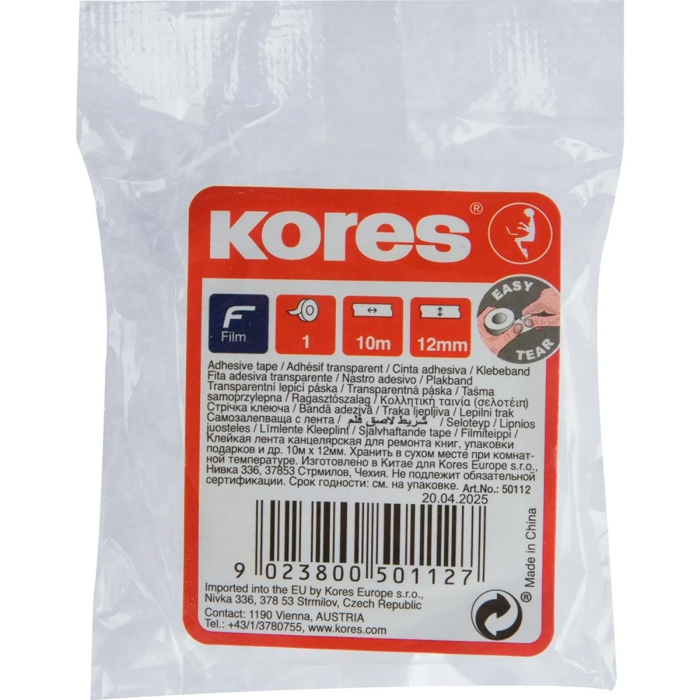 Клейкая лента канцелярская KORES 12ммx10м 50112