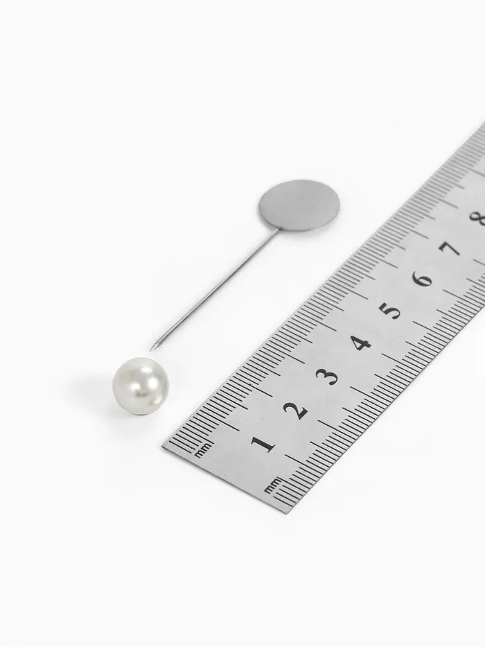 Основа &laquo;Брошь-игла&raquo; с бусиной d=1 см (набор 5 шт.), L=5 см, площадка 1.5 см, цвет серебро