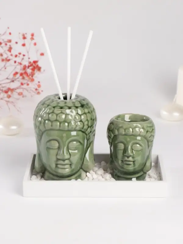 Набор: диффузор для эфирных масел, подсвечник на 1 свечу, аромапалочки 3 шт., сад камней &laquo;Будды&raquo;, керамика, 9&times;17&times;10.5 см