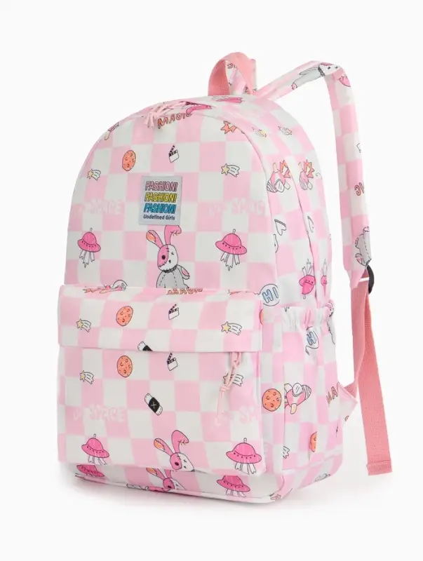 Рюкзак школьный на молнии, с карманами, в клетку, 28&times;11.5&times;40 см, розовый