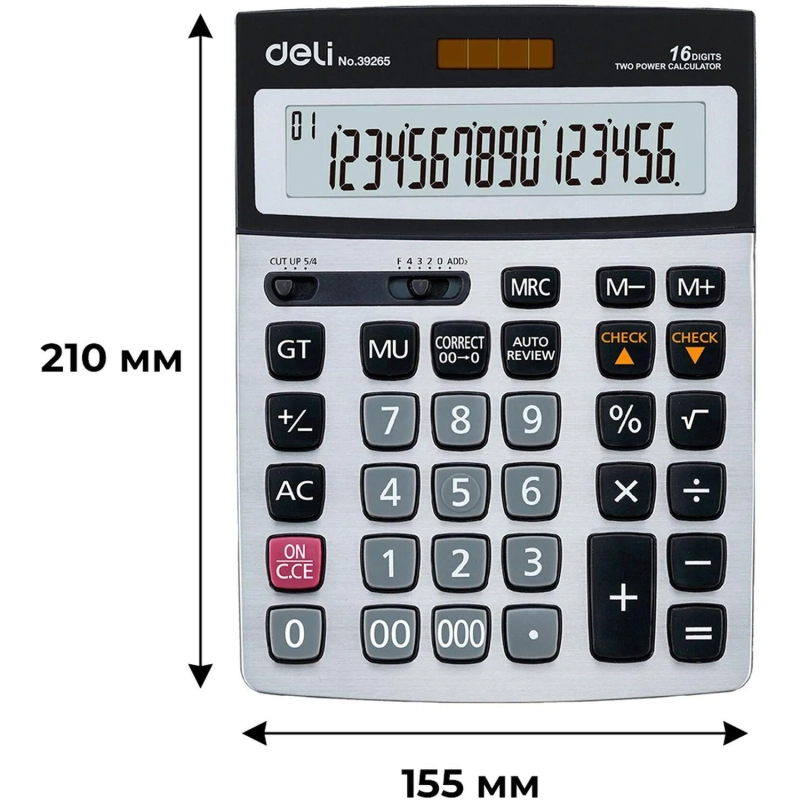 Калькулятор настольный ПОЛНОРАЗМЕРНЫЙ Deli E39265 серый 16-разр