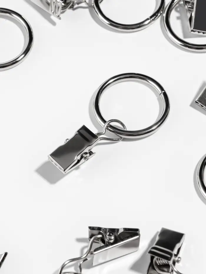 Кольцо для карниза, с зажимом, d=23/30 мм, 20 шт., цвет серебряный