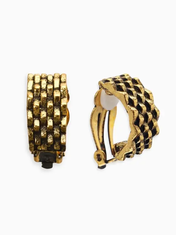 Серьги клипсы для ушей QF &laquo;Плетение&raquo;, цвет чернёное золото