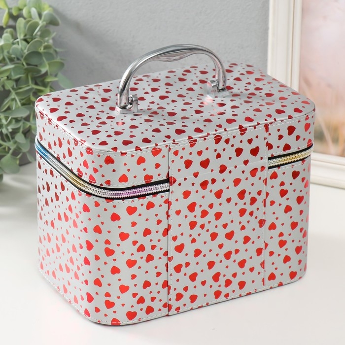 Шкатулка кожзам с зеркалом Шкатулка кожзам с зеркалом "Сердца на белом" н-р 3 шт 13х21х14,5 10х19х12 21х15,5х17 см