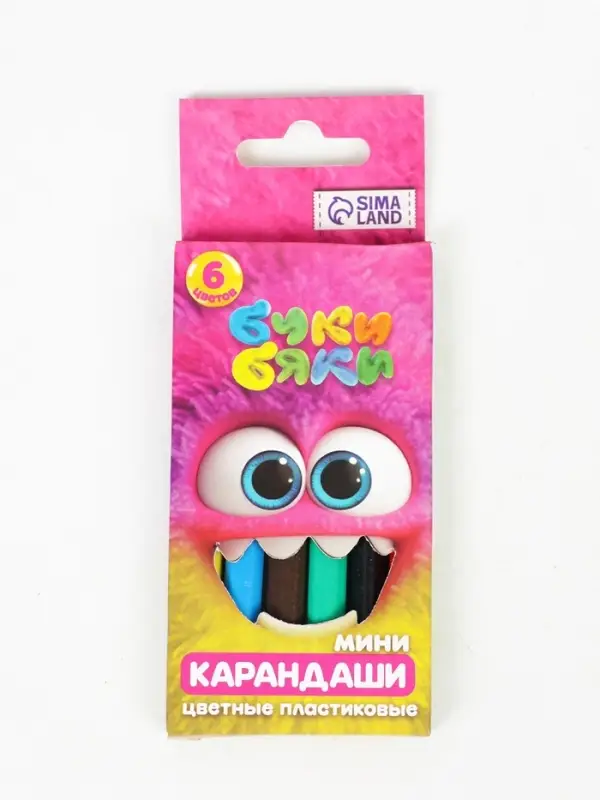 Цветные карандаши, пластиковые, 6 цветов, мини, шестигранные, БукиБяки