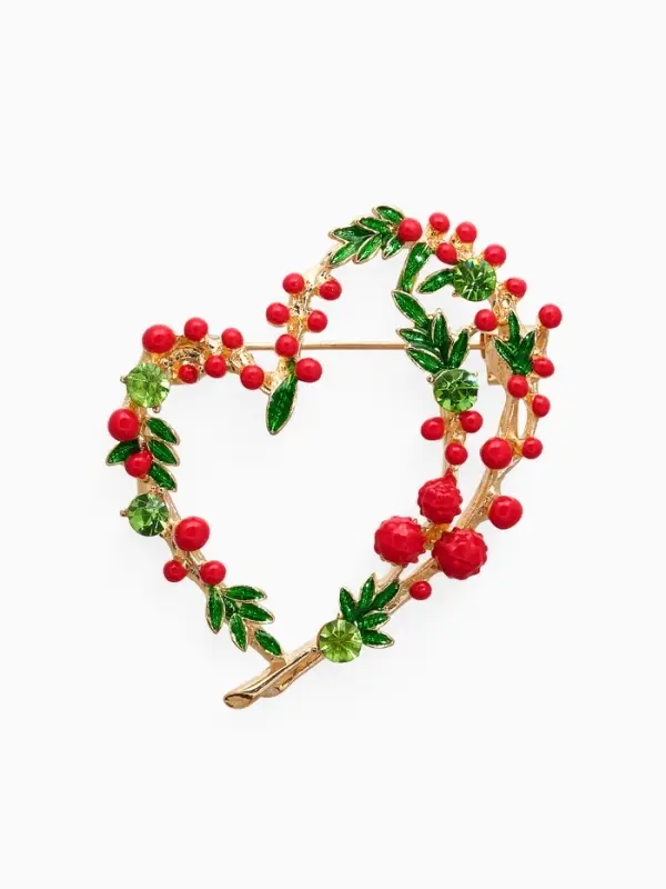 Брошь Брошь "Сердечко" брусника, цвет красно-зелёный в золоте