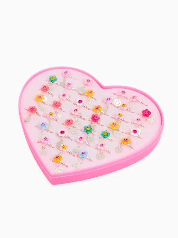 Кольцо «Выбражулька», цветок смайлик с подвеской, безразмерное, МИКС, фасовка 36 шт. Кольцо «Выбражулька», цветок смайлик с подвеской, безразмерное, МИКС, фасовка 36 шт.