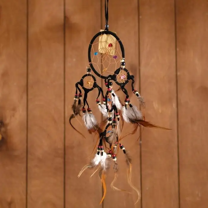 Ловец снов "Пять колец" чёрный 14х0,5х40 см