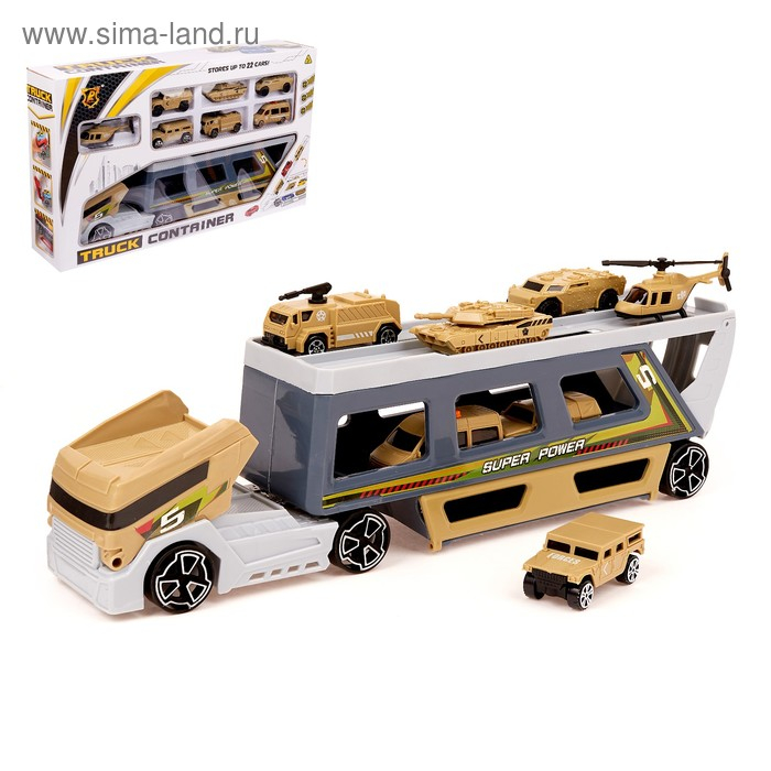 Грузовик &laquo;Трейлер&raquo; с 6 машинами и вертолетом
