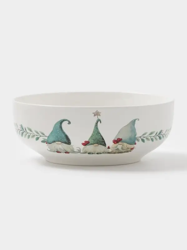 Салатник новогодний Доляна «Домашние гномики», 580 мл, 15.5×6 см, фарфор, белый