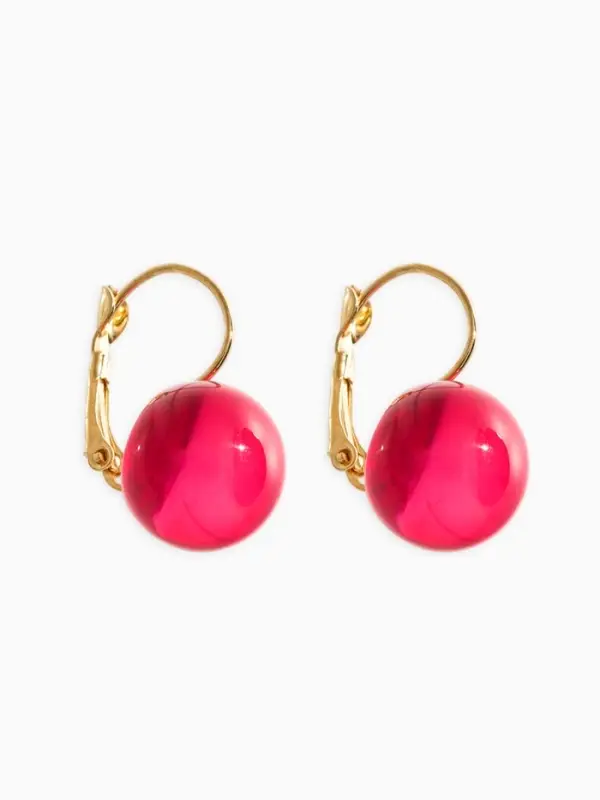 Серьги пластик "Шар №14", цвет малиновый в золоте