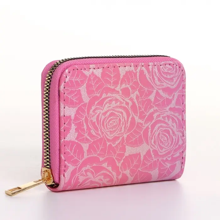 Кошелёк женский на молнии 11&times;2.5&times;9 см, с цветочным принтом, розовый