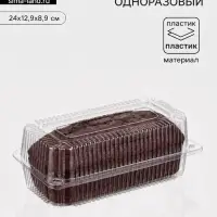 Контейнер одноразовый с неразъёмной крышкой, пластик, 24&times;12.9&times;8.9 см, внутр. 21.3&times;9.9&times;7.8 см, прозрачный