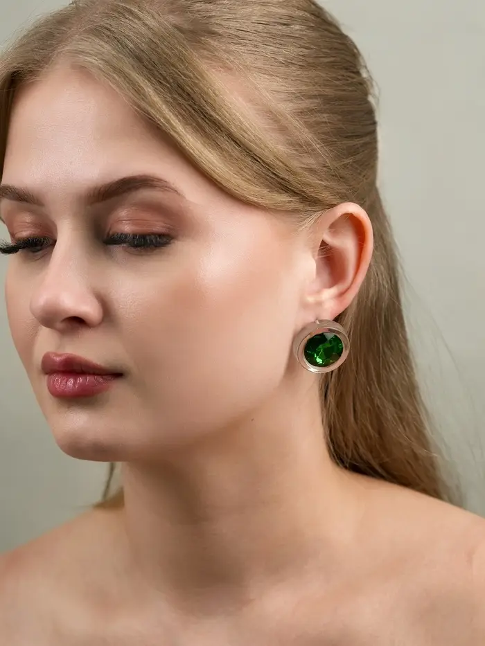 Серьги &laquo;Кристалл&raquo;, круг, прозрачно-зелёные