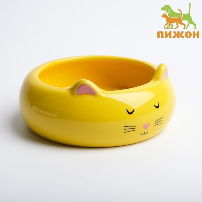 Миска керамическая "Кошка-лепёшка" 200 мл, 13 x 5,5 cм, жёлтая