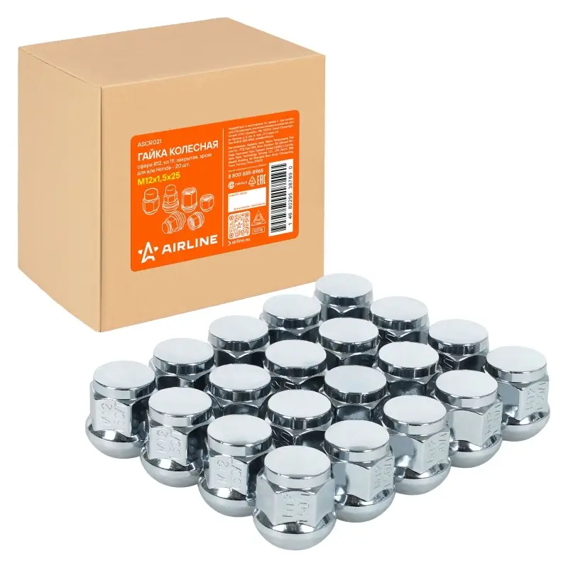 Гайка колесная M12x1,5x25, сфера R12, ключ 19, закрытая, хром для а/м Honda
