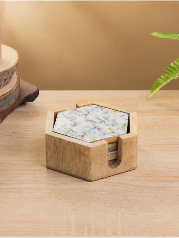 Подставка под горячее (набор 4 шт)  Подставка под горячее (набор 4 шт) "Оттенки сирени" дерево манго 15х13х5 см