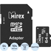Карта памяти Mirex microSDХC с адапт 64Gb UHS-I/U1/class 10(13613-AD10SD64)
