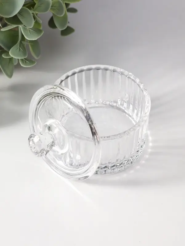 Шкатулка стекло "Полосы и бриллиант" прозрачная 6,5х6,5х7 см