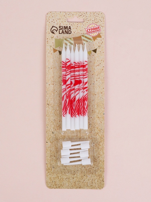 Свечи для торта Свечи для торта "Волнистые линии", 6 шт, белые с красным